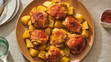 Greek Honey Mustard Roast Chicken and Potatoes