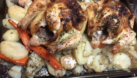 Sheet Pan Thanksgiving Cornish Hen Dinner