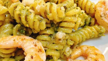 Pistachio Pesto Pasta with Shrimp